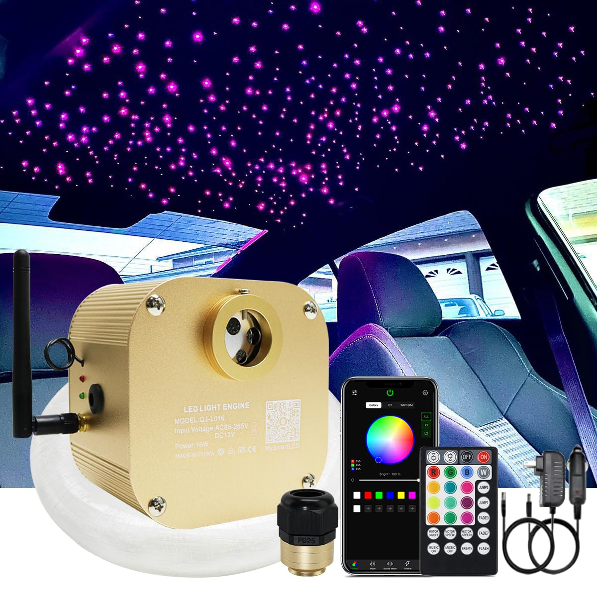 Akepo 16W Rgbw Twinkle Fiber Optic Ceiling Light Kit, 430Pcs 9.8Ft, Multicolor, Led + Remote Control, Model 769407390496