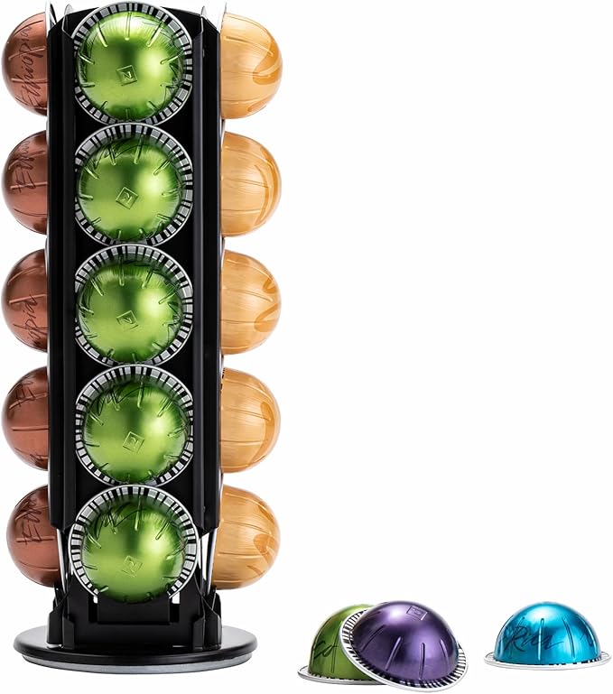 ZCDCP Nespresso Pod Holder for Vertuo Pod Holder Carousel Stand Storage with 360 Degree, Chrome Coffee Pod Holder Organizer for Nespresso Vertuo, 20 Pods