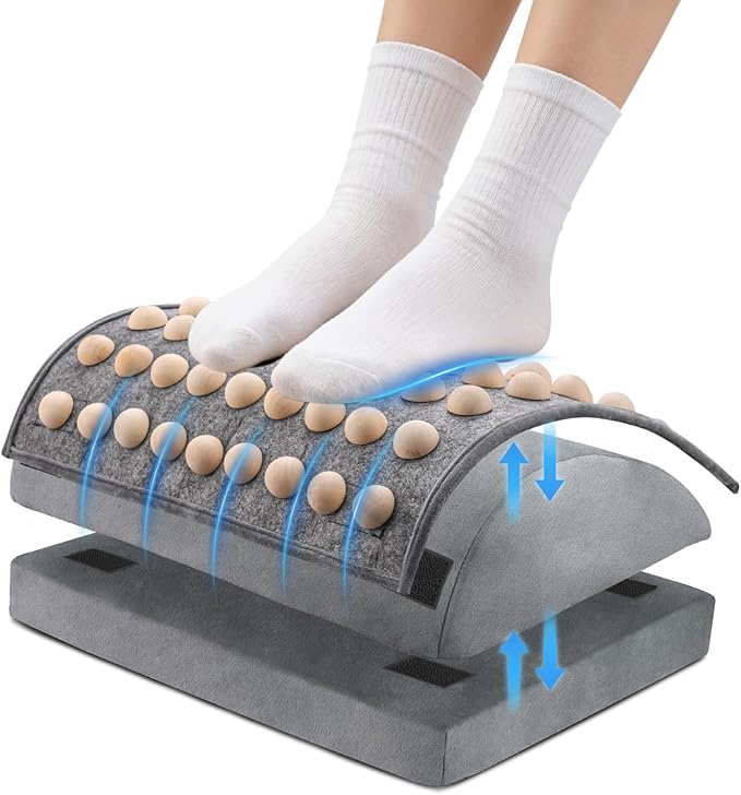 Foot Rest Under Desk at Work, Office Foot Tool Desk Accessories with Washable Cover, Home Spa Massage Wood Foot Acupressur...