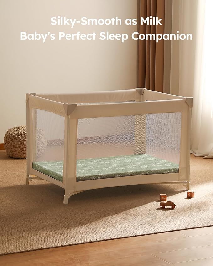 Pack and Play Sheets Fitted 3 Pack, Mini Crib Sheets for Pack N Play Mattress Stretchy Portable Playard Sheets, Soft Breathable Green & Brown Fox