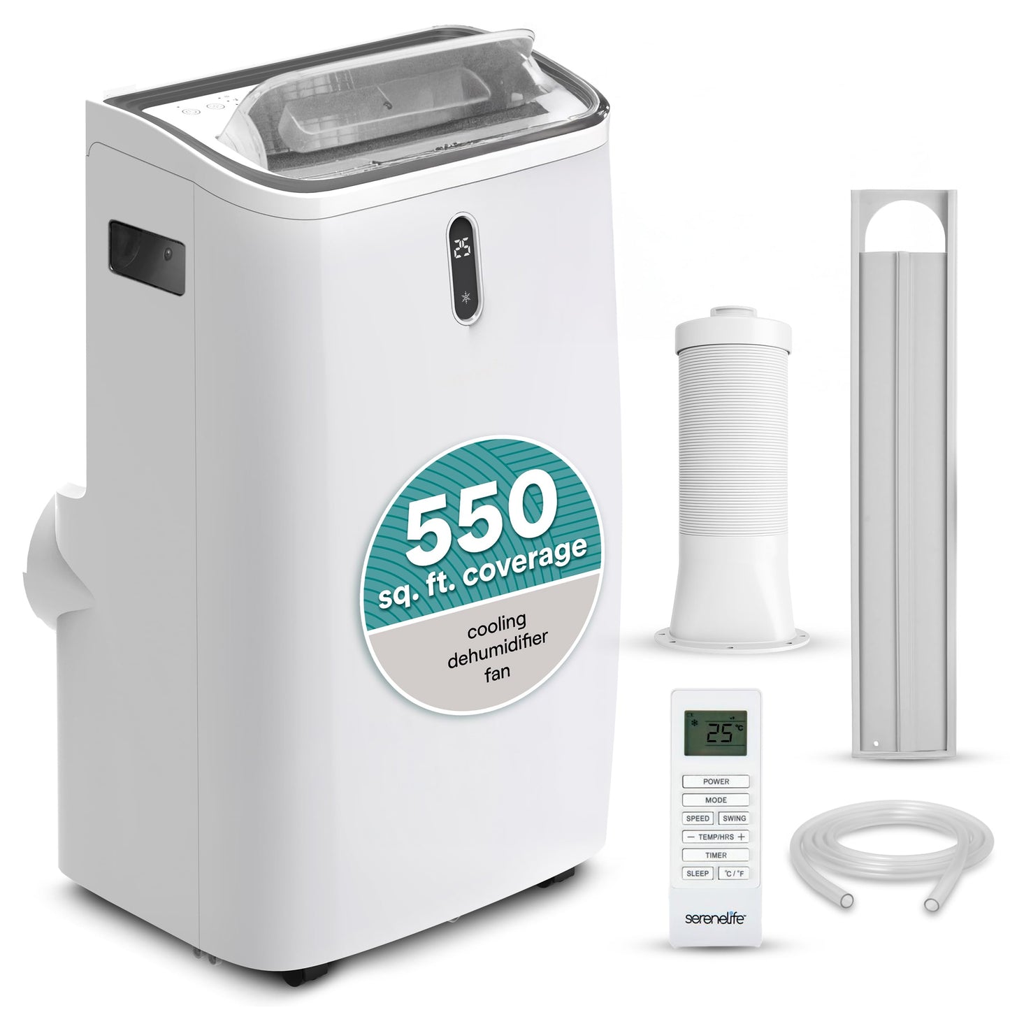 SereneLife 12,000 BTU Portable Air Conditioner - Compact Room Air Conditioner with Dehumidifier & Fan, Mini AC Unit for Rooms Up
