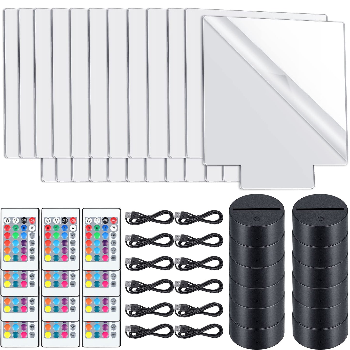 Riakrum LED Light Base Set with Remote Control, 16 Colors, 4 Modes, Hexagon Acrylic Sheet, Clear/Black