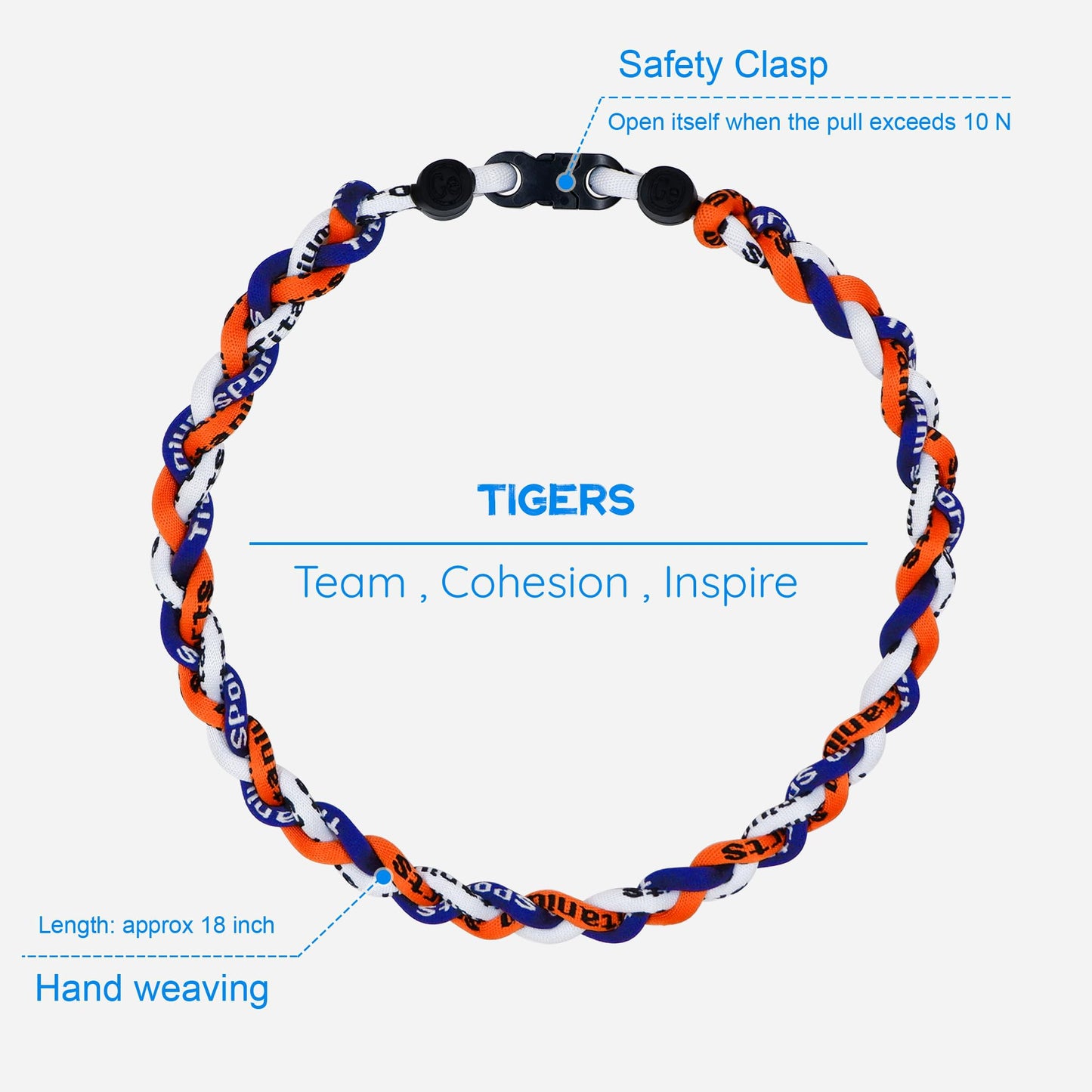 SUPBOMM Baseball Rope Necklaces, League Team Colors Braided Necklace, Baseball Team Gifts, Tigers