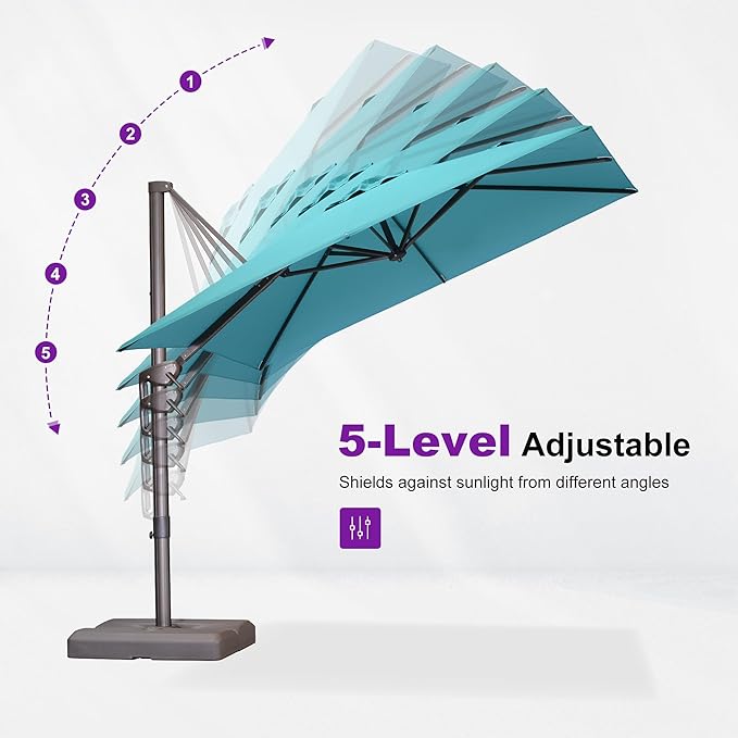 PURPLE LEAF 10' X 13' Patio Cantilever Umbrella Rectangle Umbrella Outdoor with Aluminum Offset Hanging and 360° Rotation for Pool Garden Deck Patio, Turquoise