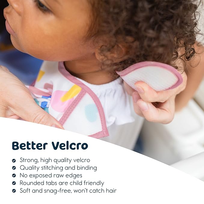 Tiny Twinkle Mess-Proof Baby Bibs for Eating | Waterproof, Wipeable Toddler Bibs with Catch-All Pocket | Feeding Bibs for Girls & Boys(3 Pack,Checkers Girl)