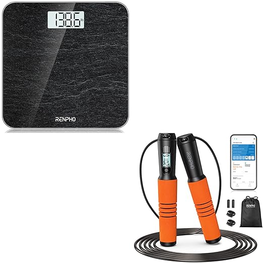RENPHO Digital Bathroom Scale Marble, Smart Jump Rope Orange