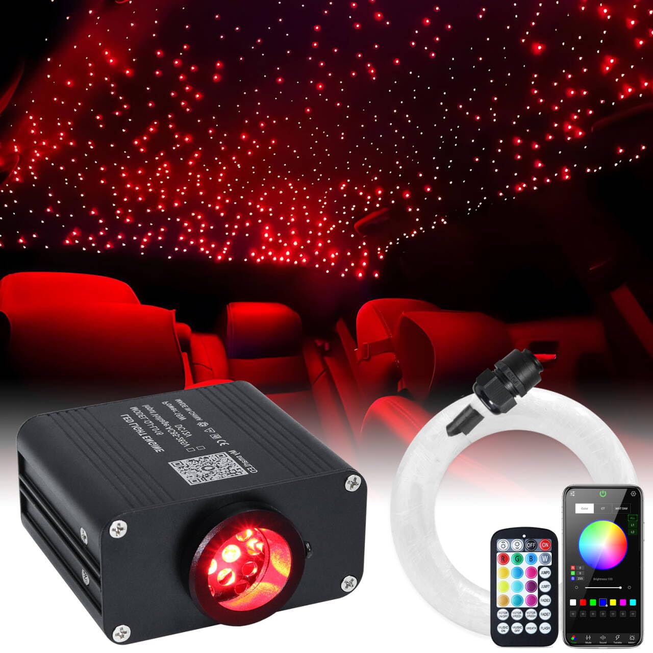 Starlight Headliner Kit, Twinkle & Sound Activate RGBW 16W Car Fiber Optic Lights with Bluetooth APP & Remote Control, 550 pcs*0.03in*9.8ft, Star Lights for Car/Home Decor