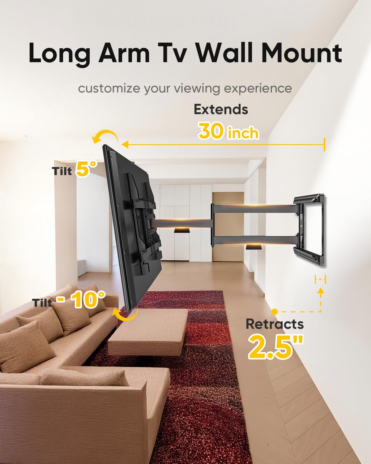FORGING MOUNT Long Arm TV Mount for Most 37-75 Inch TVs, 30 Inch Long Extension Arm Corner TV Wall Mount, Full Motion Wall Mount Swivel, Tilt, Articulating Bracket Max VESA 600x400mm up to 100lbs