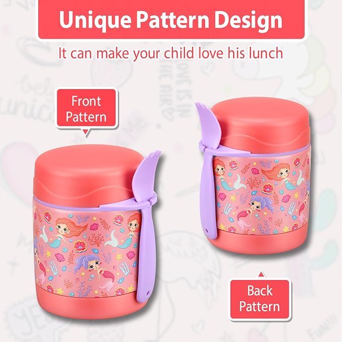 Mermaid 10oz Kids Lunch Jar - Insulated, Leak Proof, Wide Mouth, Hot Food, Spoon Included