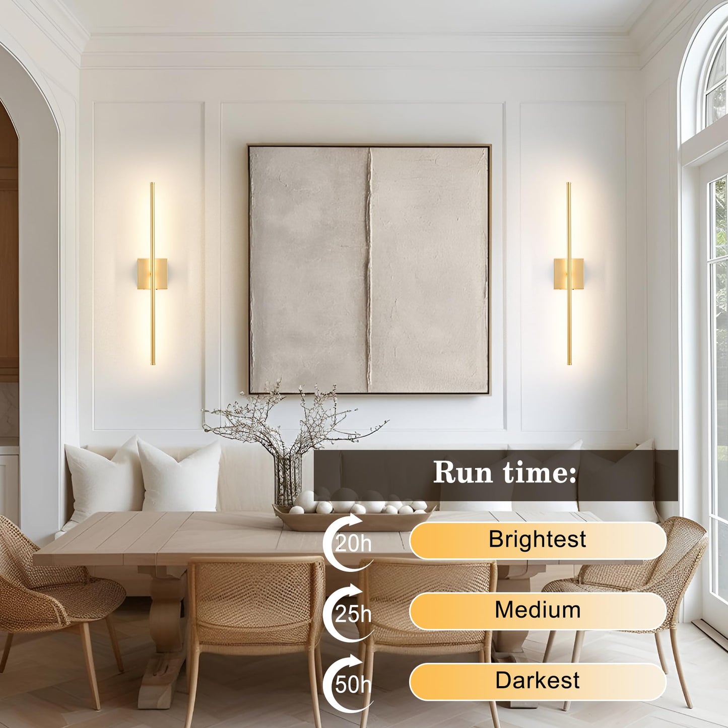 KARTOOSH Wall Sconces, Remote Control, Dimmable LED Light, 28.3 Inch, Gold, Model ZM321BGD70, 350° Rotate, 300