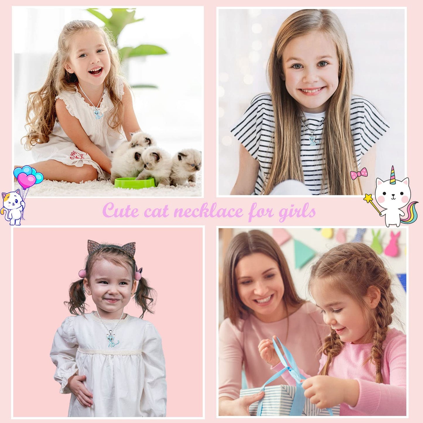 Lanqueen Christmas Gifts Kitty Cat Pendant Necklace Jewelry for Girls Cat Lover Gifts Daughter Granddaughter Loved Necklace 18+2