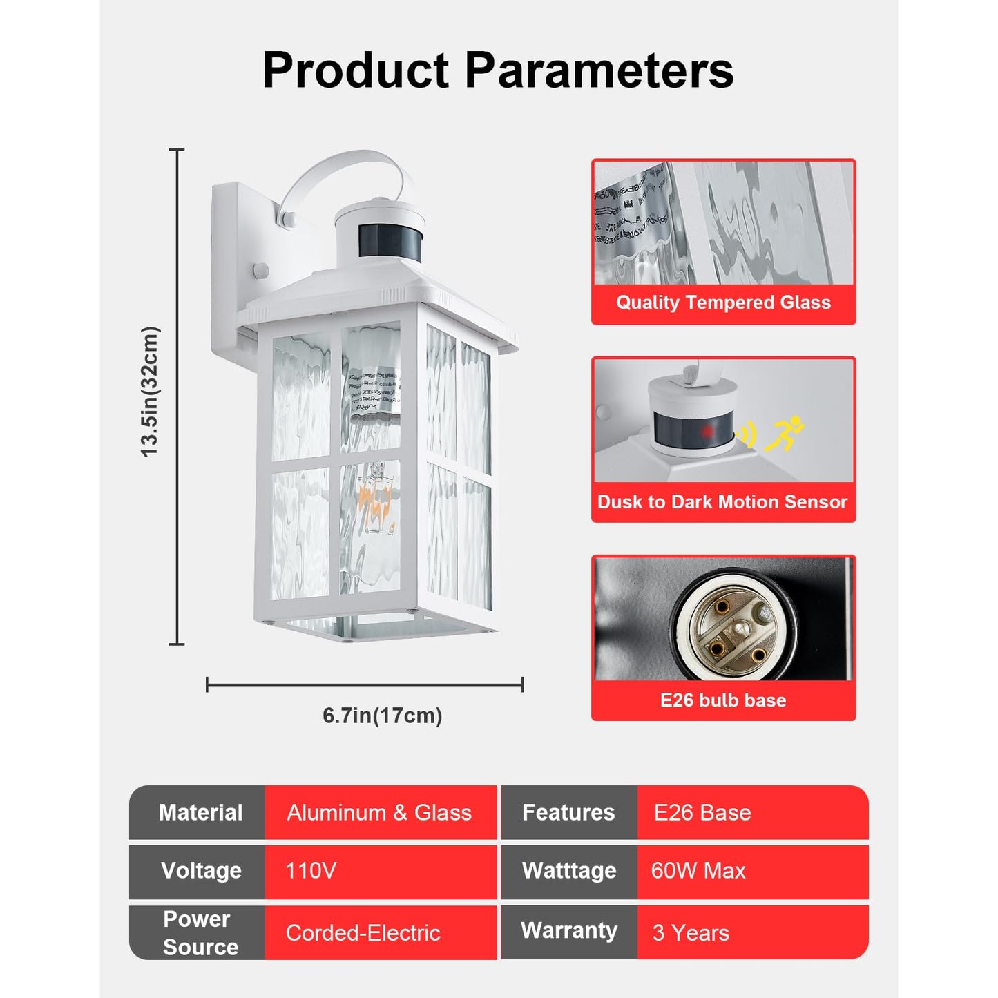 Yjxgdil Porch Lights Outdoor With Remote Control: Motion Sensor Exterior Lighting Fixtures Intelligent 3 Lighting Modes Outdoor Wall Lights Sconce Lights For House Patio Front Door Garage