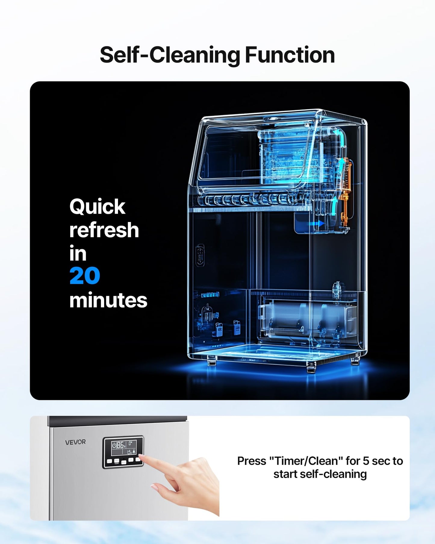 VEVOR Commercial Ice Maker Machine with 2 Water Inlets, 120 lbs/24h with 28Lbs Storage, Stainless Steel Freestanding & Under Counter Ice Maker with LED Display & Self-Cleaning, for Home Bar Restaurant