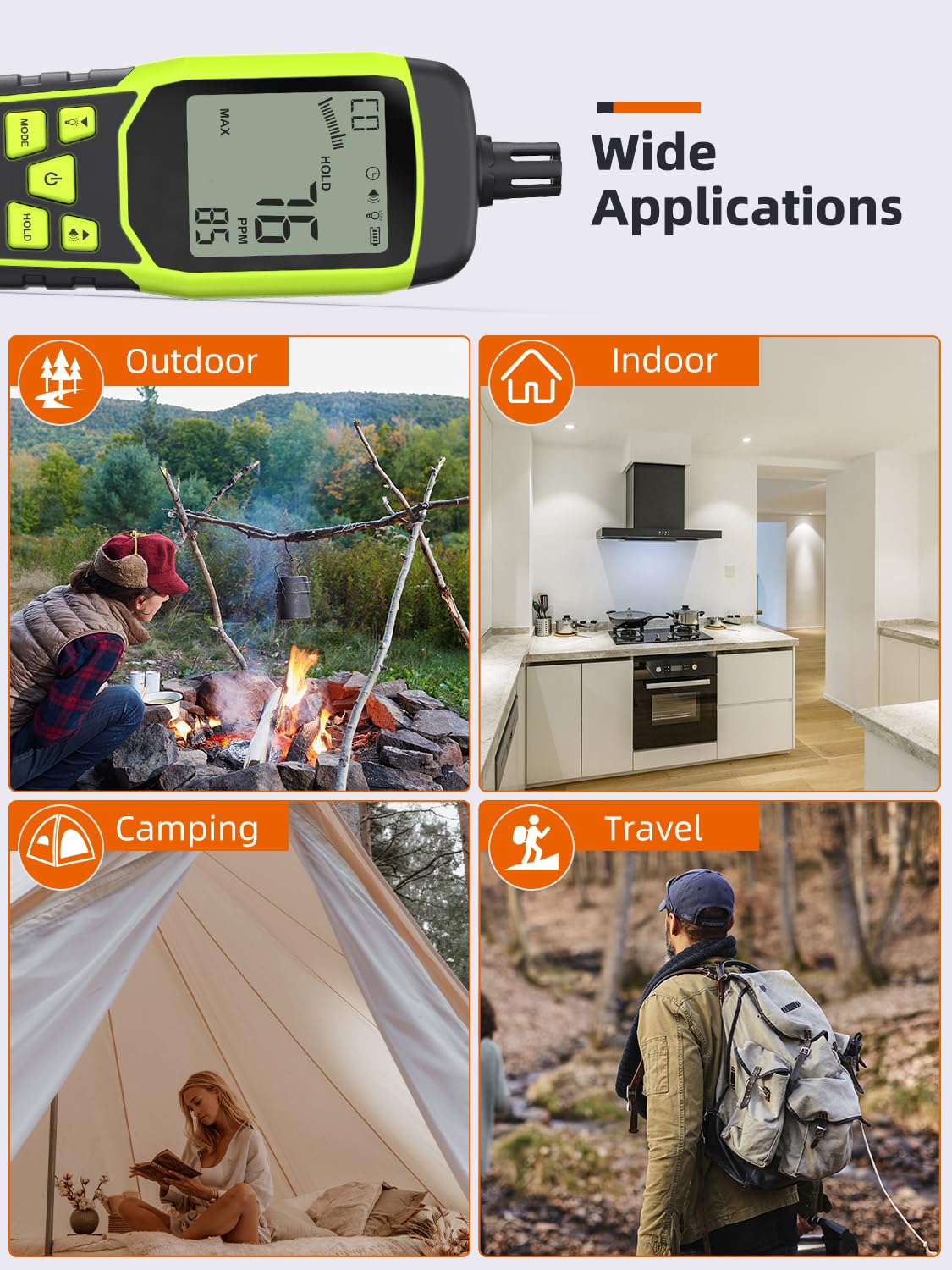 Carbon Monoxide Detectors, Portable CO Detector with Audible & Visual Alarm, 2.4-in Backlit Screen 0-1000PPM Travel CO Gas Meter for Home, Industrial and Outdoor (Includes Battery x3)