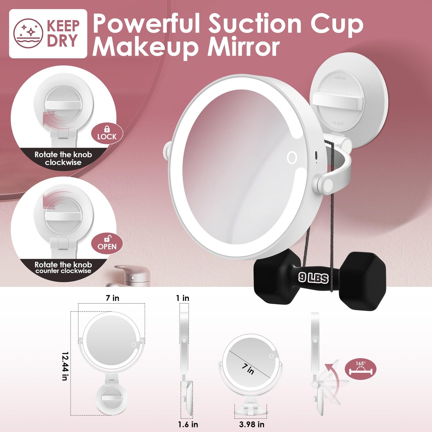 30X/1X Magnifying Mirror Suction Cup with Powerful Locking, Wall Mounted Makeup Mirror, Shaving Mirror for Bathroom, Detachable