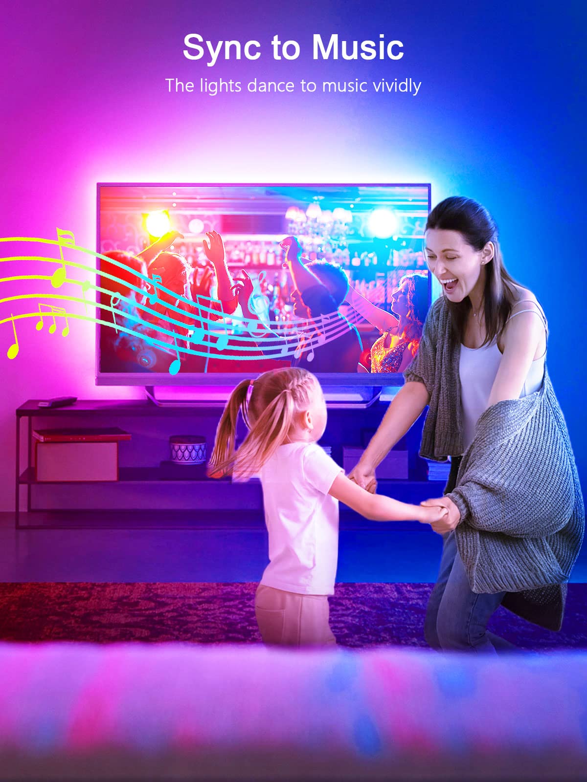 Kantutoe Led Tv Backlights, 13.1Ft Rgb Strip Lights, Music Sync, Bluetooth App & Remote, Usb Powered For 32-65 Tvs, Multicolor