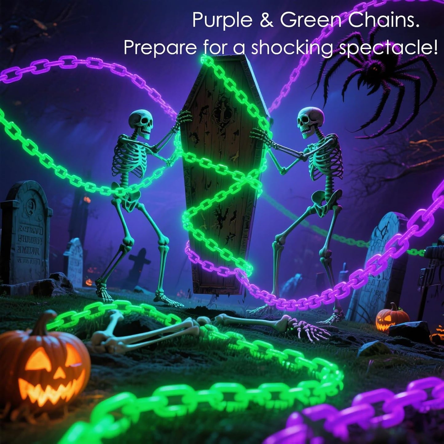 Ohwewant 10Ft Green Chains Battery Operated Halloween Lights  Halloween Decorations Outdoor Indoor  8 Modes Timer Lighted Prop Chains For Party Haunted House Skeleton Dog Creepy Costumes Cosplay