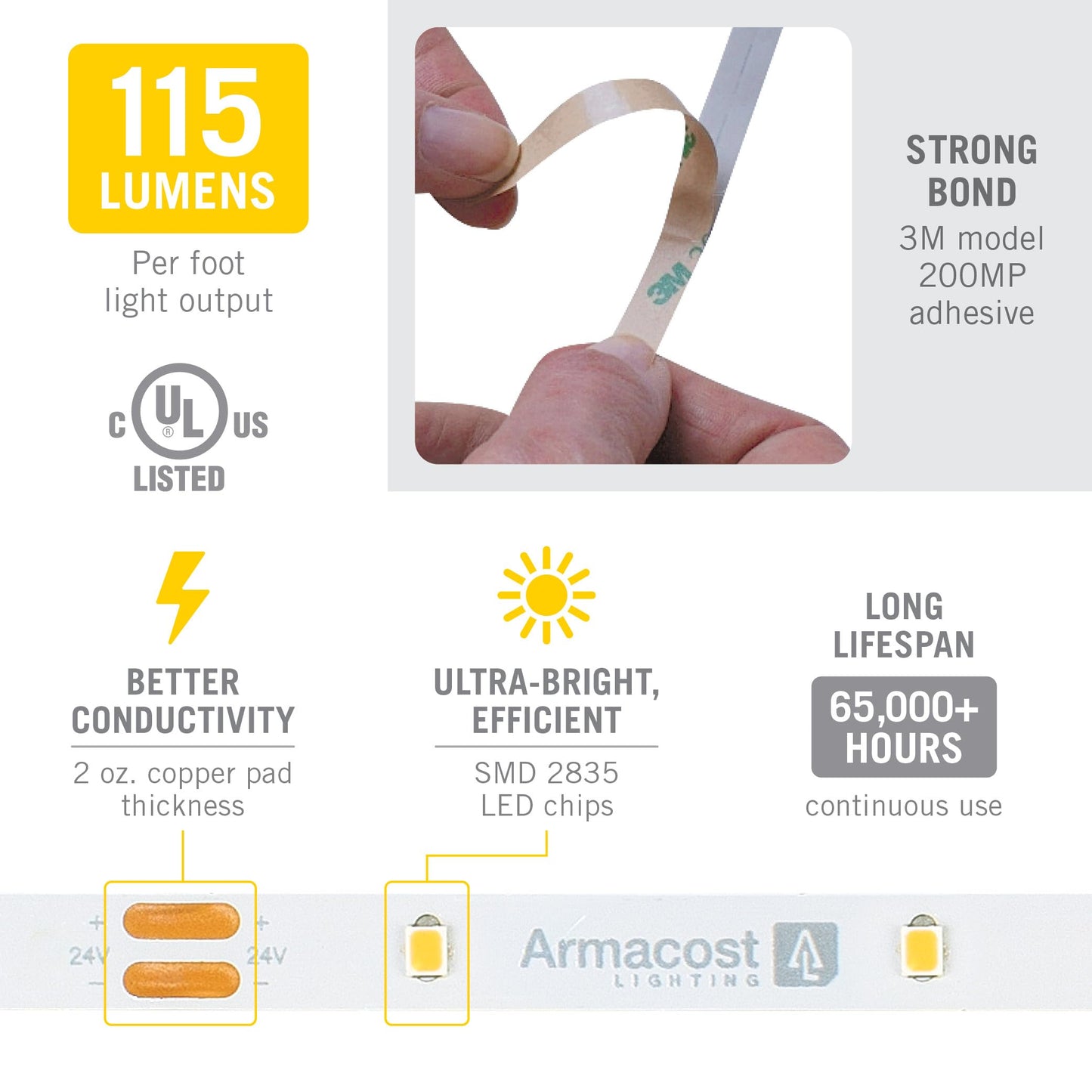 Armacost Lighting Ribbonflex Pro 24V White Led Strip Lights 30 Led/M  3000K  16.4 Ft 144230