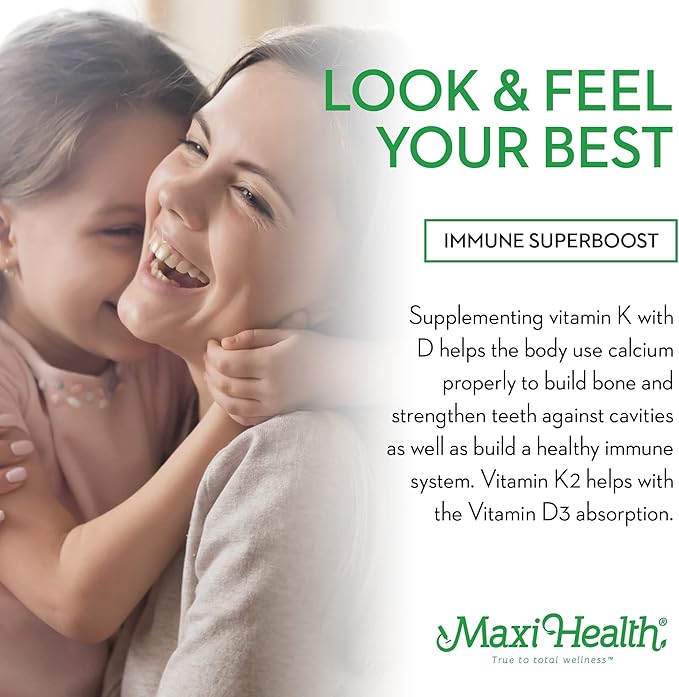 Maxi Health Liquid Vitamin D3 with K2 Drops for Long-Term Health - Vitamin K2 D3 Vitamin Supplement - D3 K2 Vitamin K and Vitamin D Supplement with Vitamin K2 MK-7 and Vit D - by Maxi Health, 1 fl oz