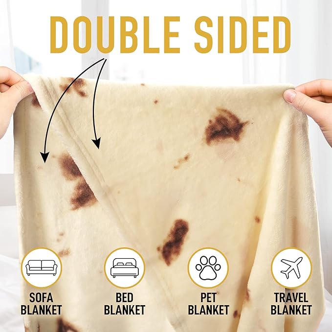 Zulay Kitchen Burrito Tortilla Throw Blanket - Giant Double-Sided Tortilla Blanket for Adult and Kids - 285 GSM Funny Soft Food Blanket - Flannel Round Taco Blanket - (80" Double Sided)
