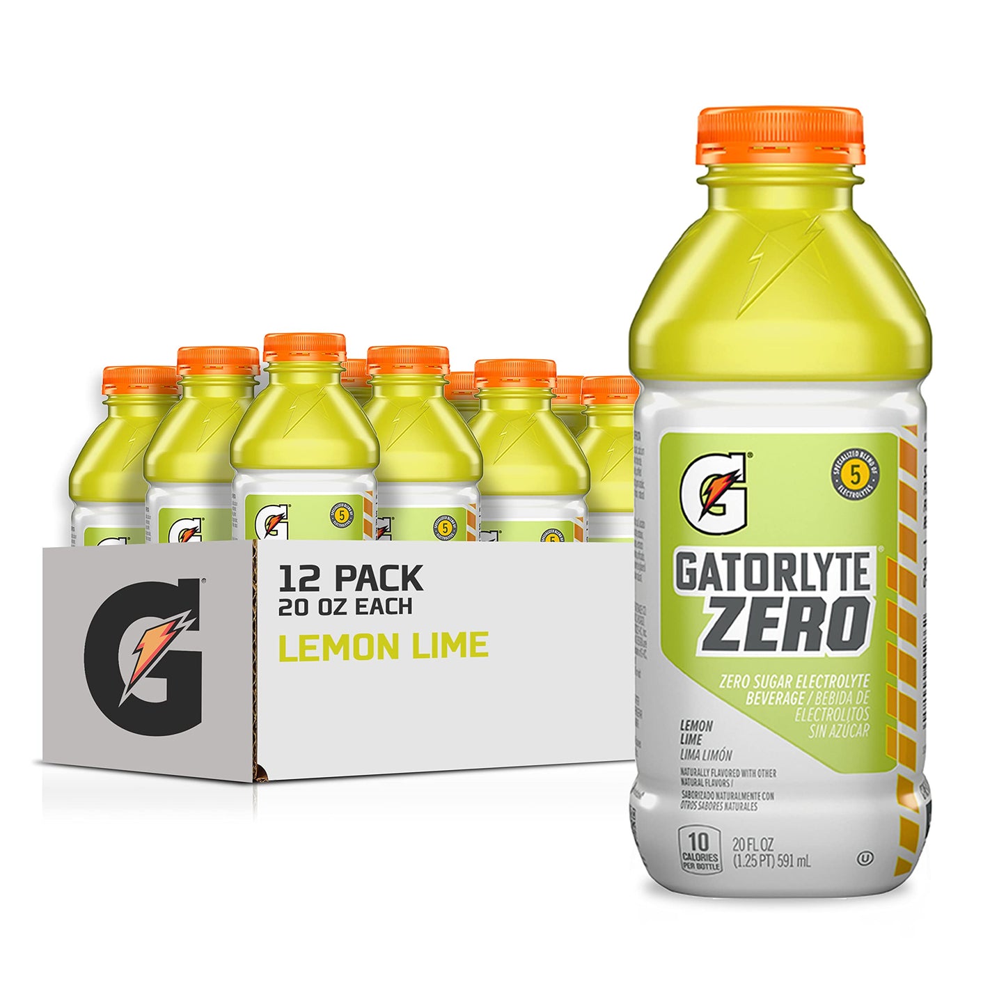 Gatorlyte Zero Electrolyte Beverage, Lemon Lime, Zero Sugar Hydration, Specialized Blend of 5 Electrolytes, No Artificial Sweete