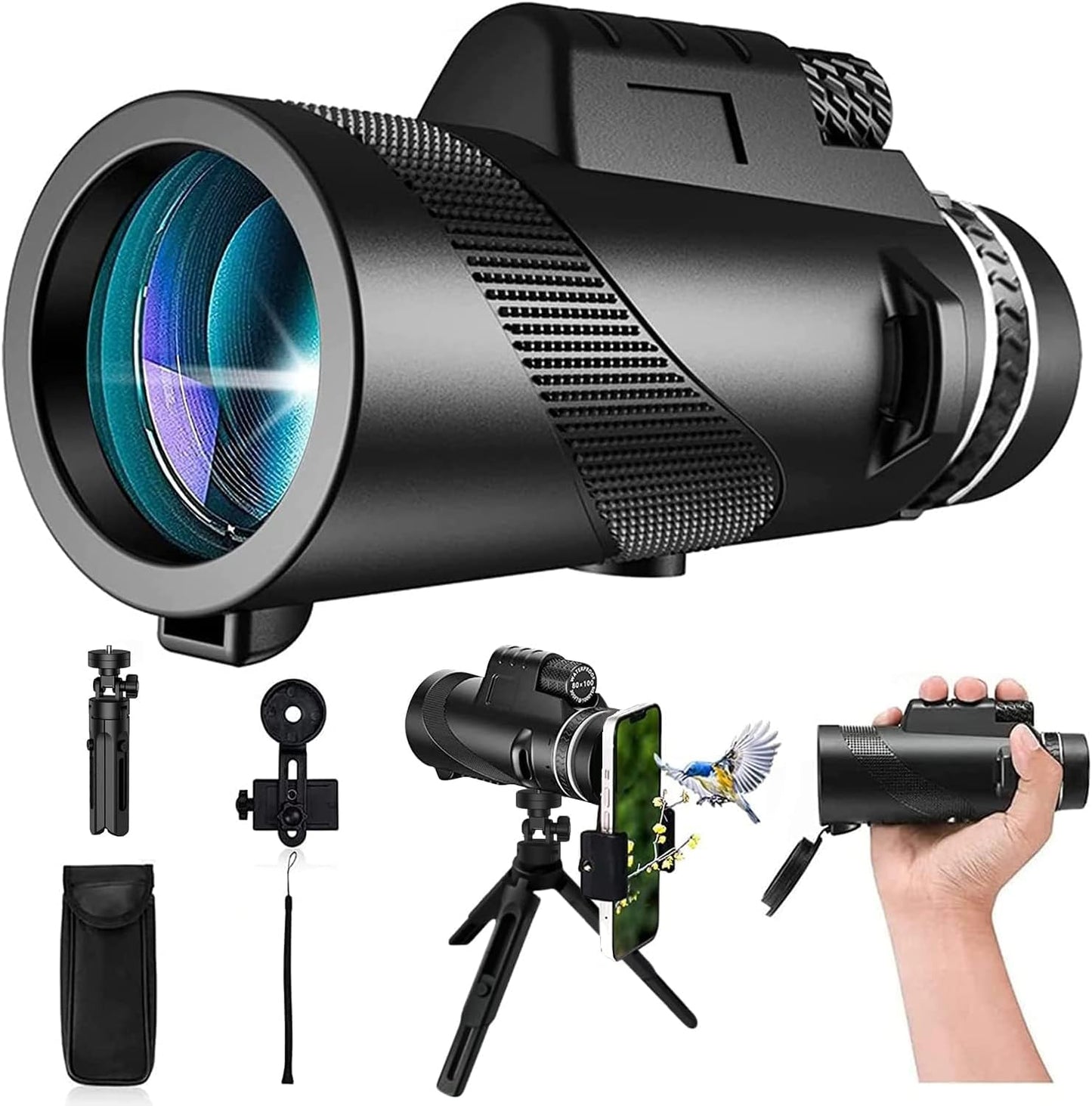 Monocular-Telescope 80X100 High Powered Monoculars High Definition For Adults High Powered With Smartphone Adapter Telescope Hun
