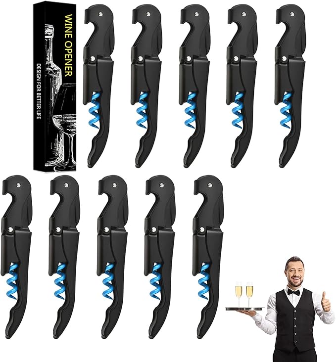 Wine Opener Waiter Corkscrew, Professional Wine Key for Servers, Bartender with Foil Cutter, Manual Wine Bottle Opener Double Hinged (5, Black Blue)