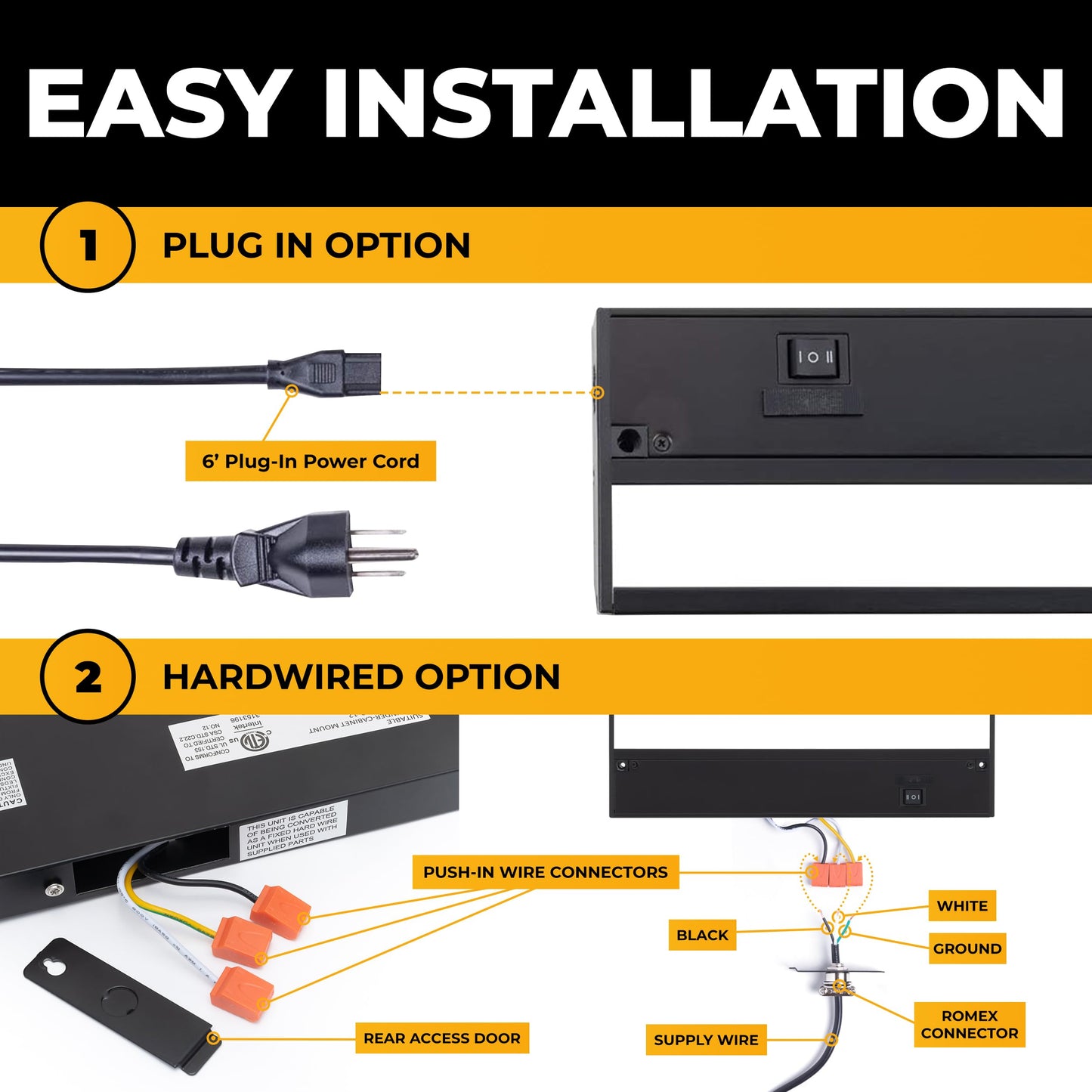 NSL LED Under Cabinet Lighting, Dimmable, 18 Inch, Black Finish, 3 Color Temperatures (Warm White, Soft White, Cool White)