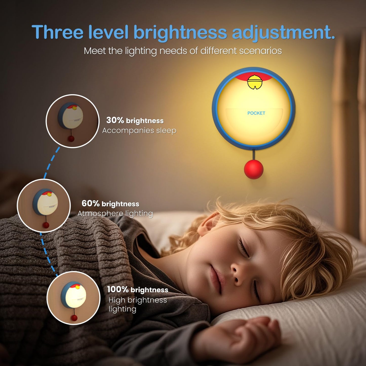 joyful xinghai Night Light, 3-Level Dimmable Silicone Lamp, Small, White and Blue, Model PD-NTL-Bell-US