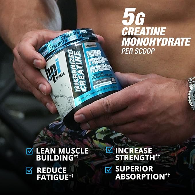 BPI Sports Micronized Creatine - Increase Strength - Reduce Fatigue - Lean Muscle Building - 100% Pure Creatine - Better Absorption - Supports Muscle Growth - Unflavored - 60 Servings - 10.58 Ounce