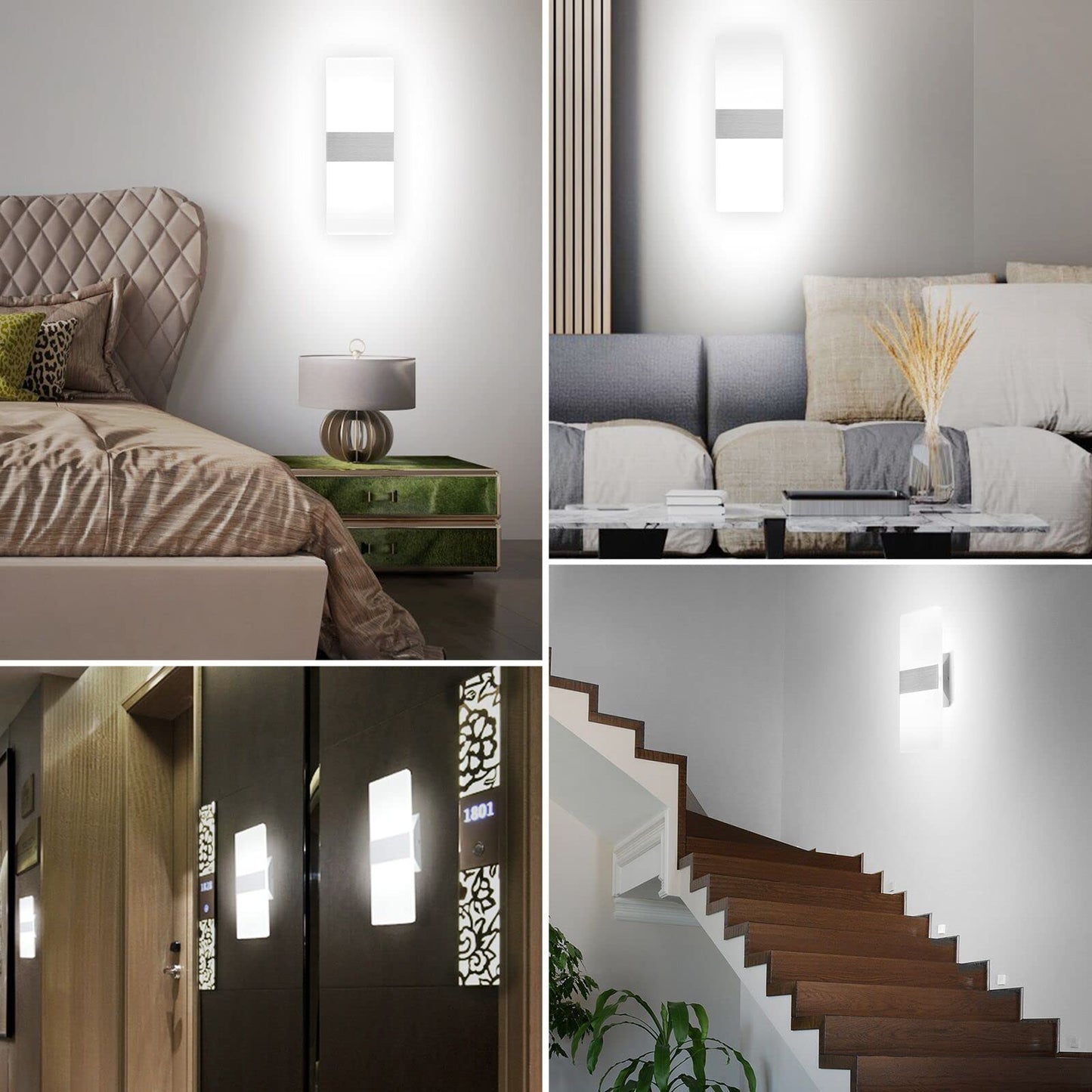 Trlife Modern Wall Sconces Set Of 2, Dimmable 12W 6000K Cool White Hardwired Lighting, Silver Brushed Aluminum For Bedroom & Living Room