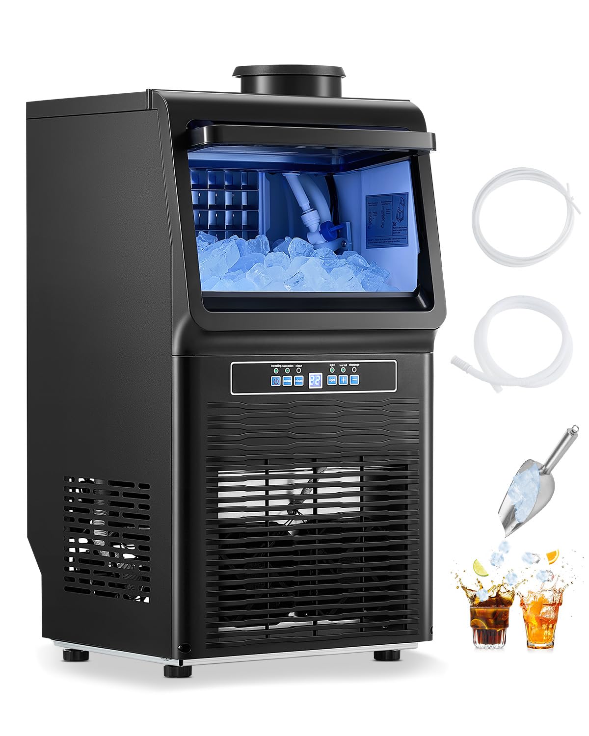 Vevor 90Lbs/24H Commercial Ice Maker Machine With 2 Water Inlets, 36 Ice Cubes In 15 Minutes, With 12Lbs Large Storage Capacity