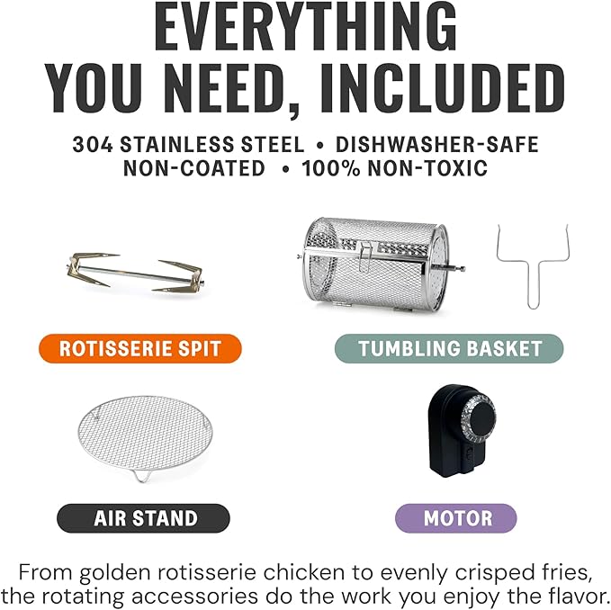 Non Toxic Air Fryer™ - Glass AirFryer 5 Quart w/ 360 Visibility, Self-Cleaning, 400F Vortex Air Fryer for Even Cooking, BPA-Free Teflon Free, 9-in-1 Functions, Rotisserie, Roast, Bake, Mauve Rose