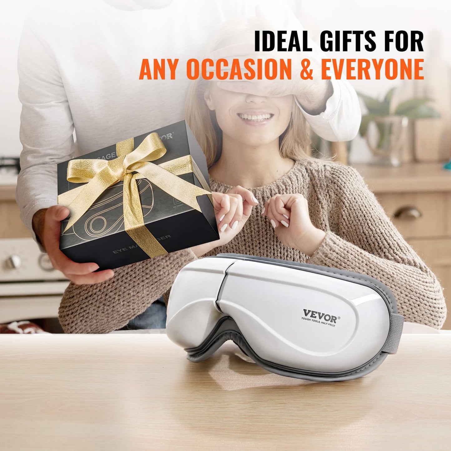 VEVOR Eye Massager with Heat, Heated Eye Massage Mask with 5 Modes and Bluetooth Music, 180° Foldable Eye Care Massager for Migraines, Eye Strain, Dark Circles, Ideal Gift for Mom/Dad, White