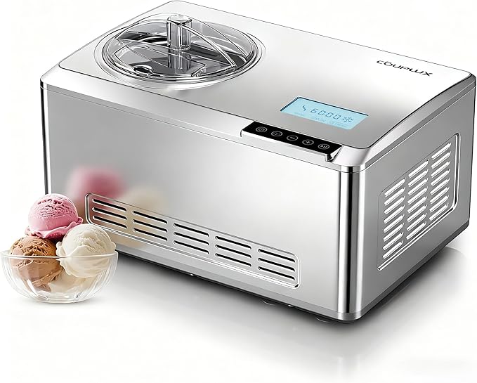 Ice Cream Maker, Fastest Freezing 2.1QT Ice Cream Machine with Built-in Compressor Easy Operate & Clean Automatic Ice Cream Maker Machine All Stainless Steel, LCD Display