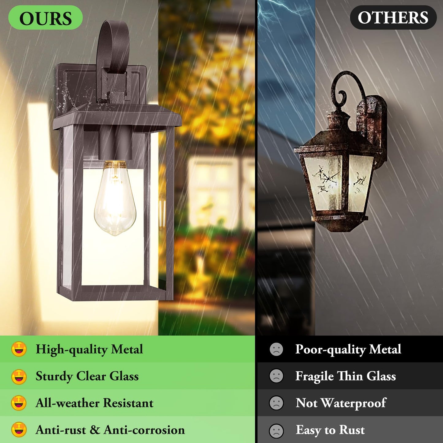 Beslowe 2-Pack Outdoor Wall Light Fixtures  15  Exterior Lighting Fixtures Wall Mount  Waterproof Porch Lights Outdoor Wall Sconces Lanterns  Modern Outside Lights For House Front Door Garage  Brown