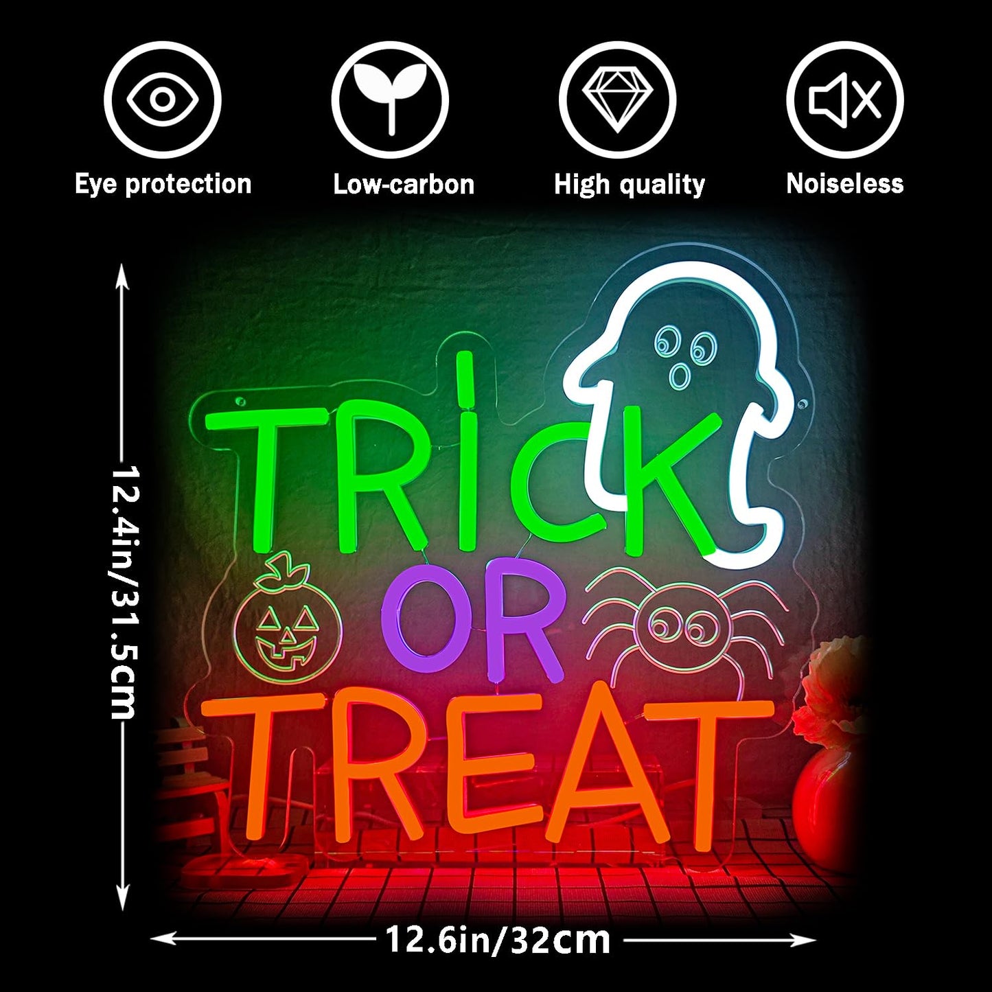 Halloween Neon Sign Trick Or Treat Neon Sign For Wall Decor Dimmable Halloween Neon Signs For Home Bar Halloween Decorations Party Decor Home Bar