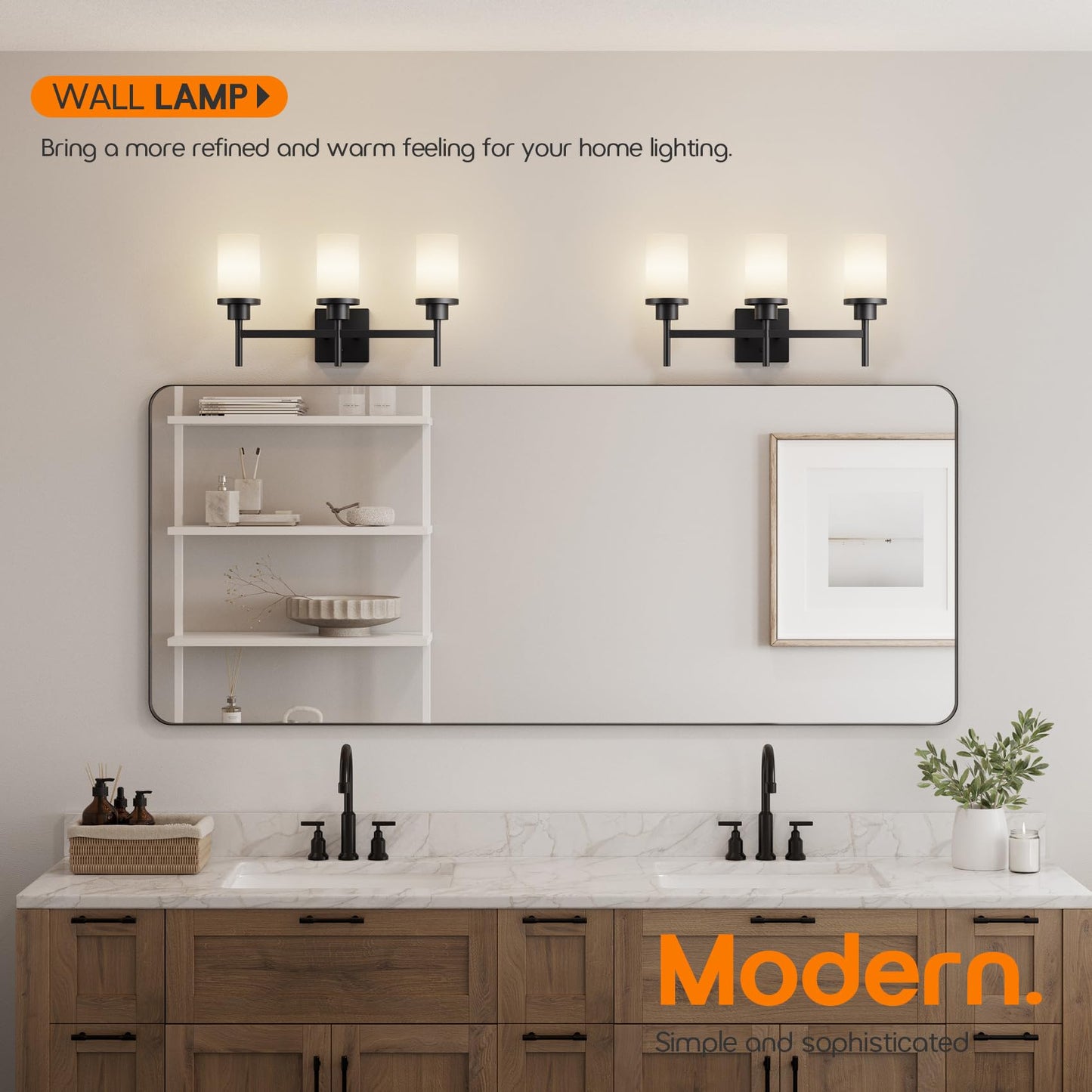 Aoneon Bathrom Light Fixtures Matte Black 3 Lights Over Mirror  Wall Sconces Lighting With White Frosted Glass Shade For Toilet Washroom Bath T001Mb-L3