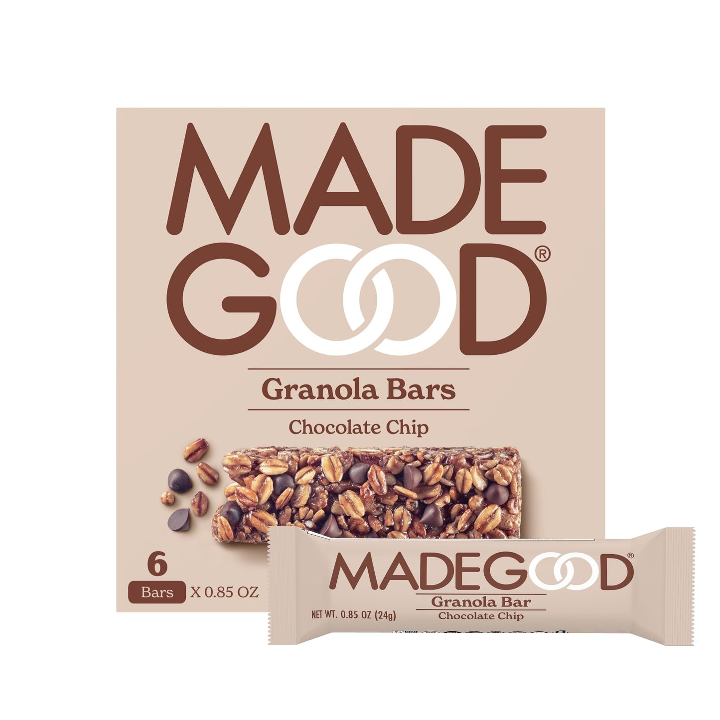MadeGood Chocolate Chip Granola Bars, 6 Healthy Snack Bars, 0.85 oz Each