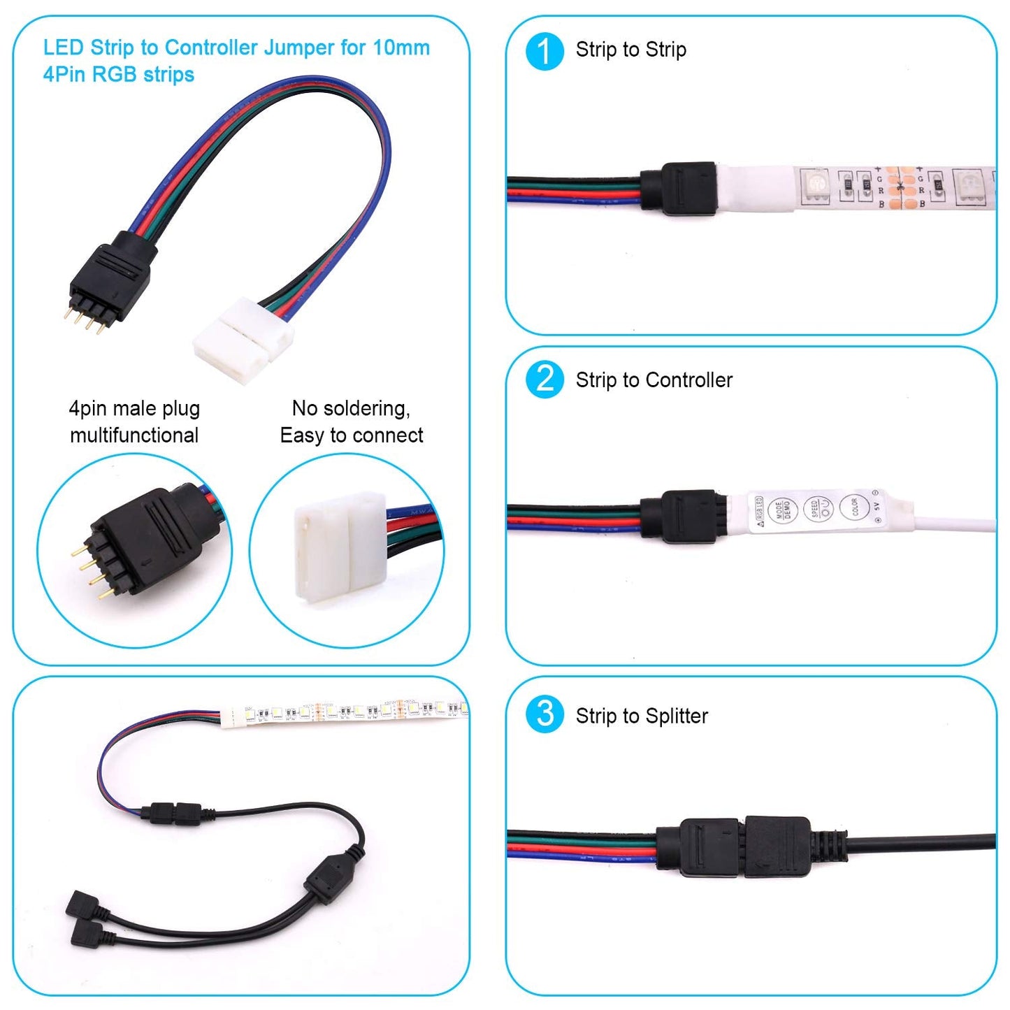 Icreating Led Strip Connectors 4 Pin  Rgb Led Light Connectors Kit Includes 5050 Led Connectors L Shape 4Pin 10Mm Led Light Strip Connectors