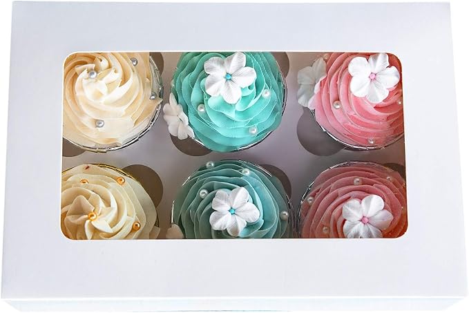 ONE MORE Cupcake Boxes with Inserts 6 Holders,9.5x6.3x3inch Large White Standard Bakery Boxes with Window Food Grade Cake Carrier Container for Muffins,Gift Treat Box Bulk,Pack of 15