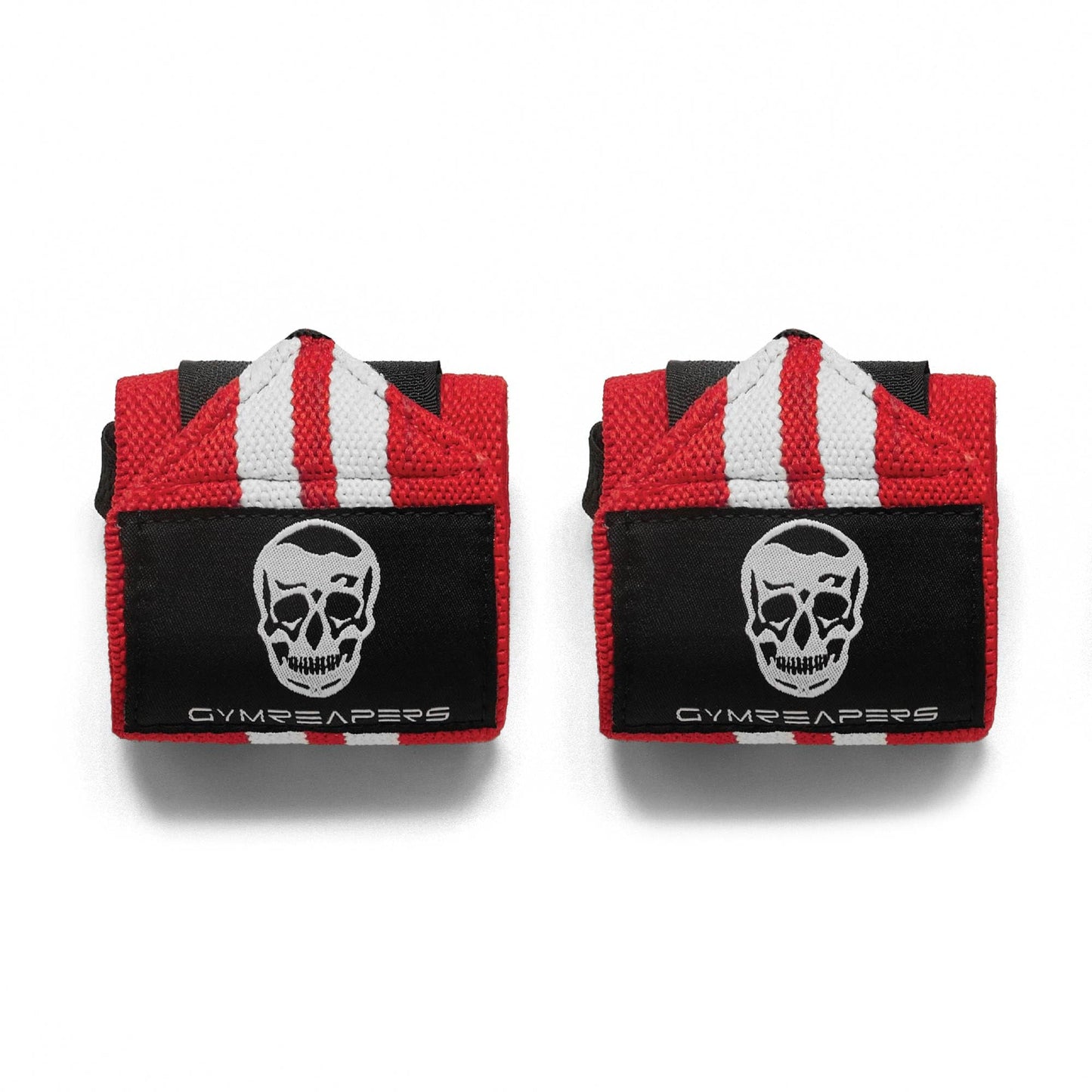 Gymreapers Weightlifting Wrist Wraps (Competition Grade) 18" Professional Quality Wrist Support with Heavy Duty Thumb Loop - Best Wrap for Powerlifting, Strength Training, Bodybuilding(Red/White,18")