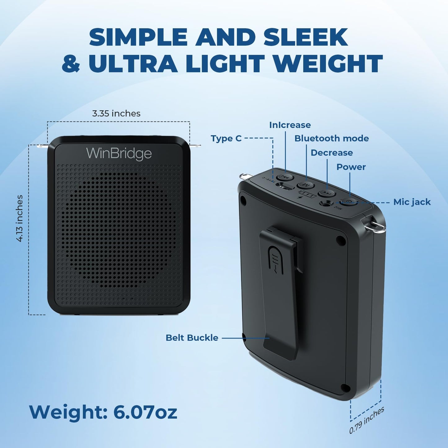 Winbridge Wireless Voice Amplifier Uhf Microphone, Portable Speaker Microphone With Bluetooth, Personal Voice Enhancer Clear Ori