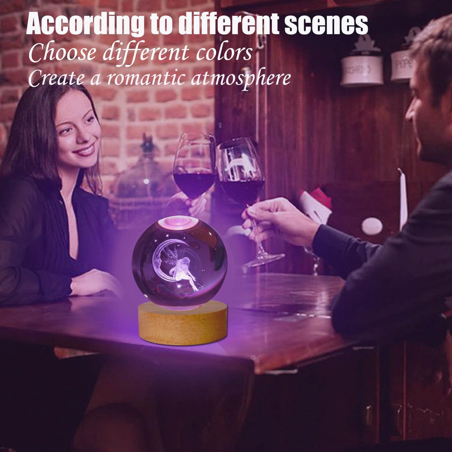 LINSINA 3D Moon Lamp, 3.15in Crystal Ball Night Light, 16 Colors with Wooden Base & Remote Control, Moon-elf Variant