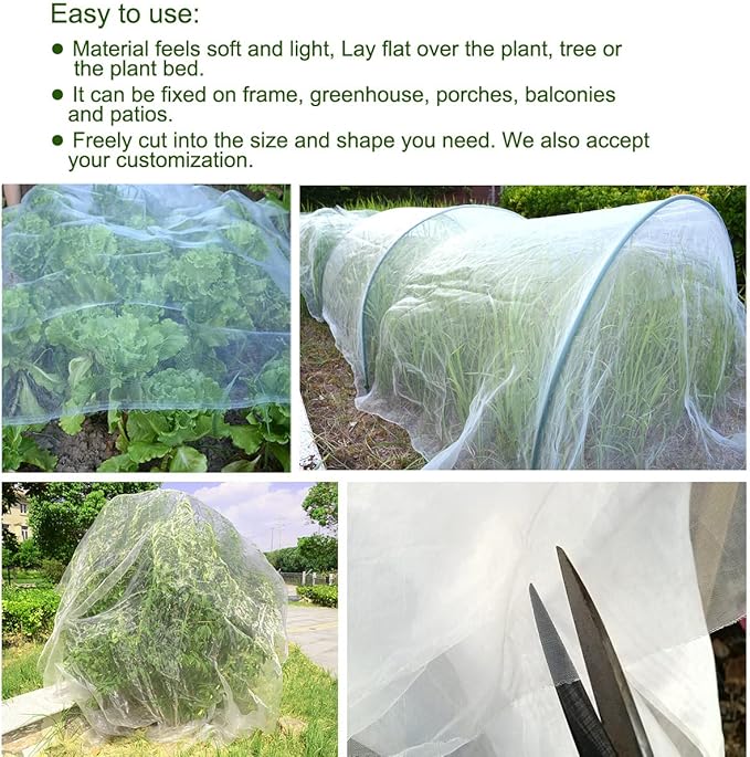 6.5Ft x 10Ft Mosquito Bug Insect Bird Fine Mesh Net Barrier Hunting Blind Garden Screen Netting for Protect Your Plant Fruits Flower