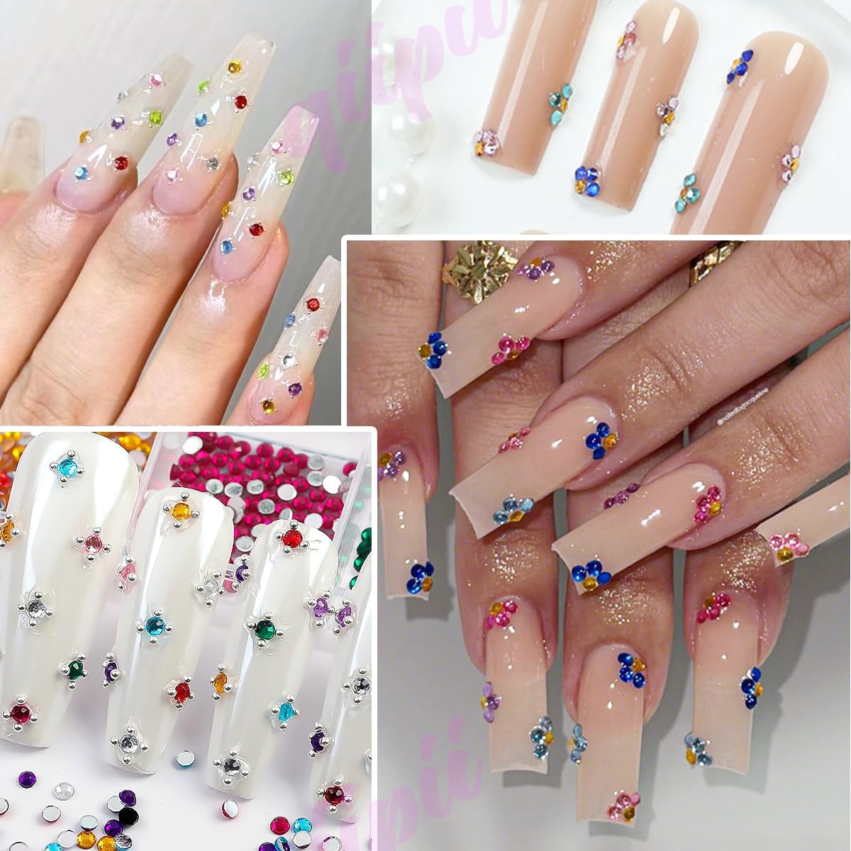 qiipii 12 Colors 2mm Small Crystal Resin Rhinestones Rainbow Colorful Flatback Tiny Stones Gems Diamonds Crystals Charms for Nai