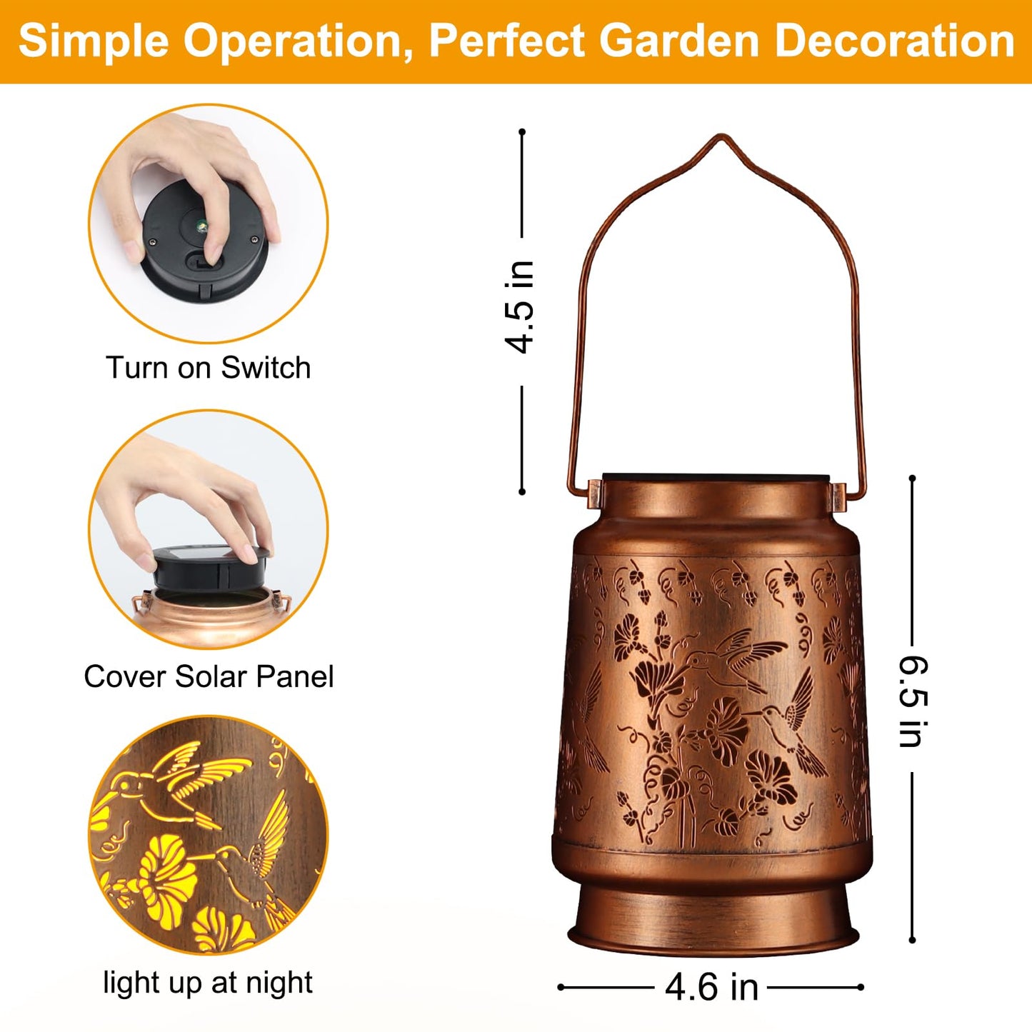 Solar Lantern Outdoor Hanging Waterproof Outside Metal Openwork Hummingbird Pattern Birthday Gifts For Women Mom Landscape Lights For Porch Garden Yard Patio Pathway Decor(Two Hummingbirds)