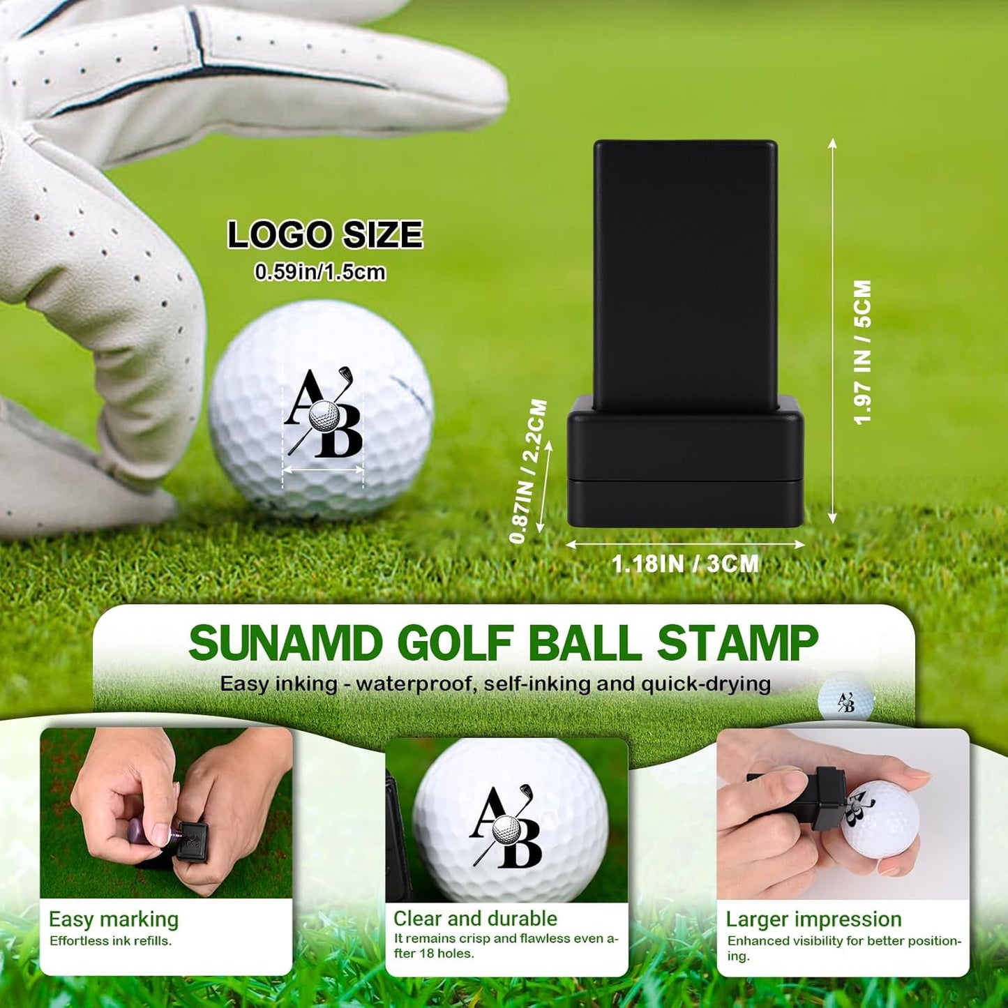 Custom Golf Ball Stamp, Self-Inking Personalized Marker with Name Logo, Waterproof Ink Golfing Stamper, 6 Color Options, Reusable Golf Accessory Gift for Men Women Golfers, DIY Ball Identifier