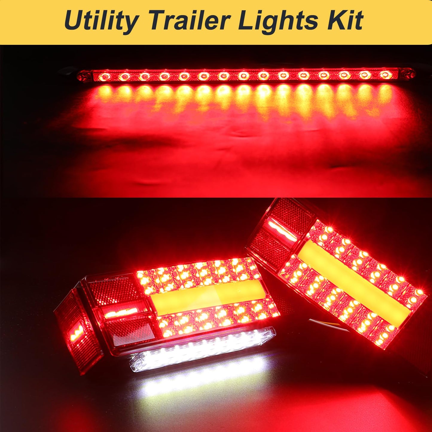 EXERAUO Boat Trailer Lights LED Kit, IP68 Submersible, 8 Inch, Red & Amber, Model HDD-T06, Includes Wiring Harness