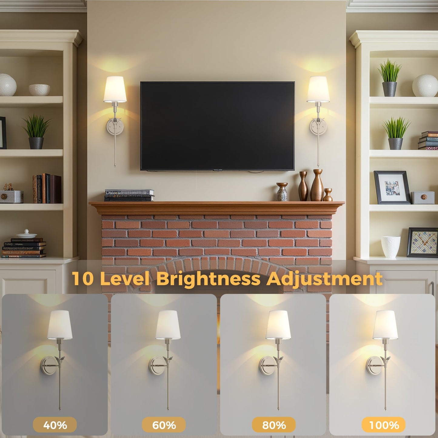DORESshop Battery Operated Wall Sconce Set of 2, Metal, 24.6in, Silver, Wireless, Rechargeable, Easy to Install